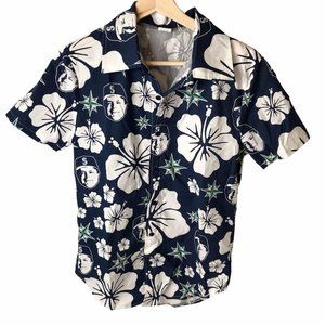 Seattle Mariner's Baseball Youth Large Kids Hawaii Button Up Shirt Blue / White